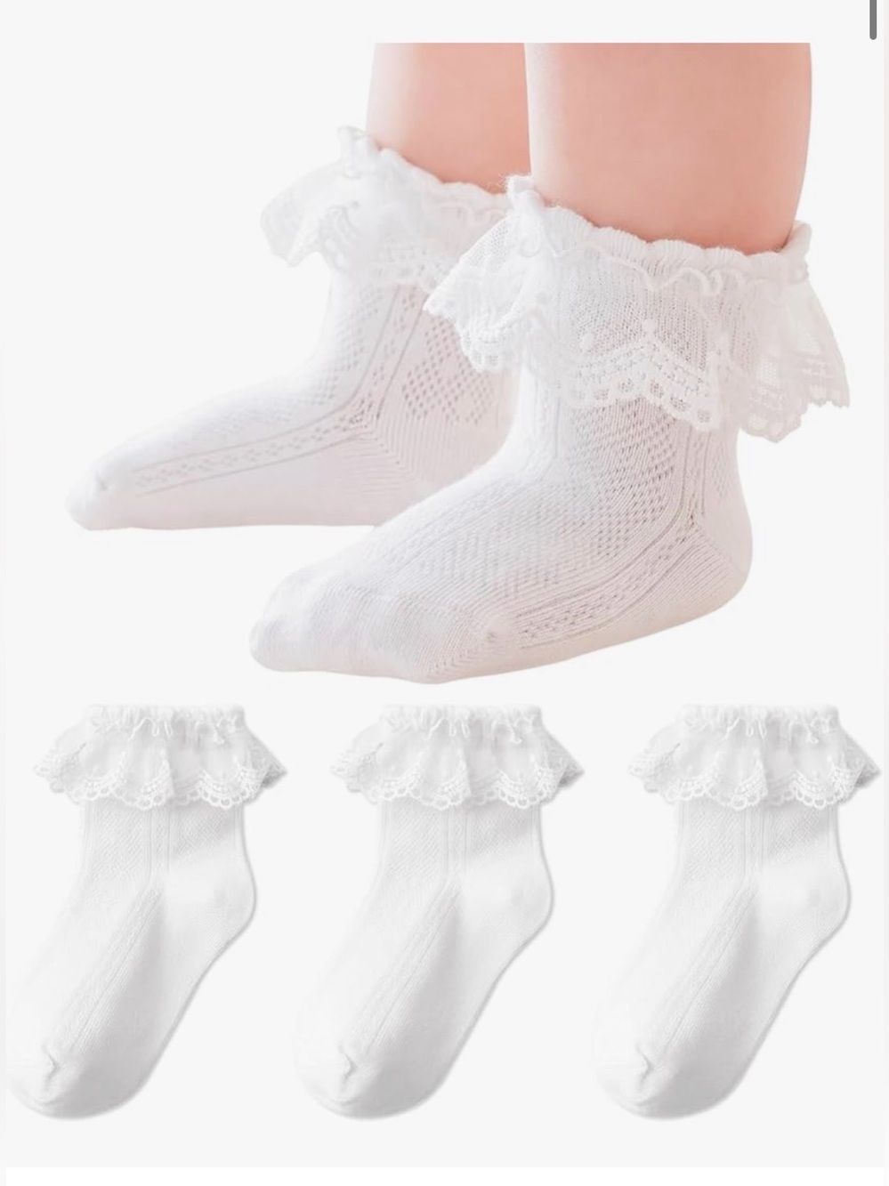 White Baby Ruffle Lace Socks - 4 Pack